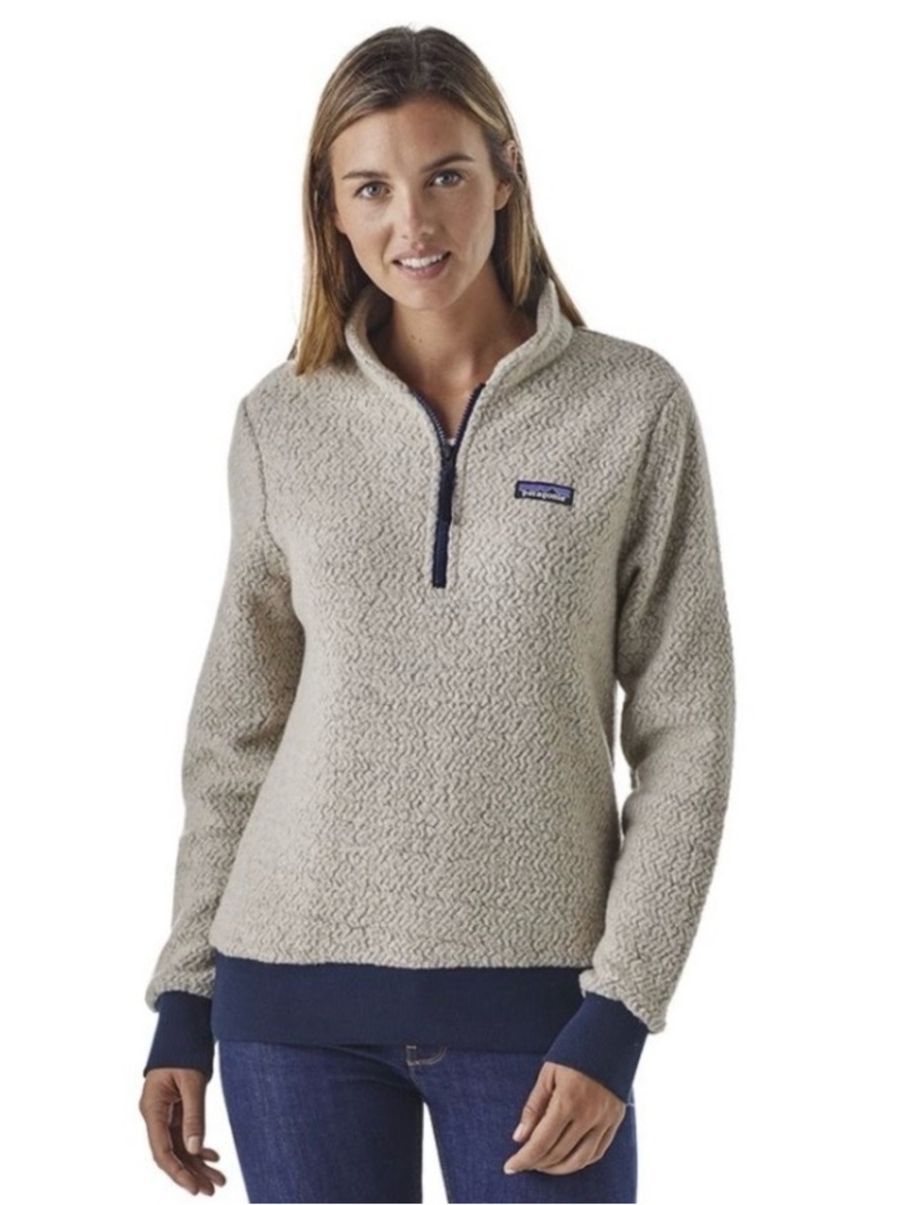 Patagonia Rare Recycled 1/4 Zip Cream and Navy Pullover Sweater M